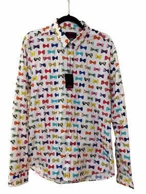 Jared Lang After Hours Men's XL Slim Cotton Long Sleeve Bow Tie Print Shirt
